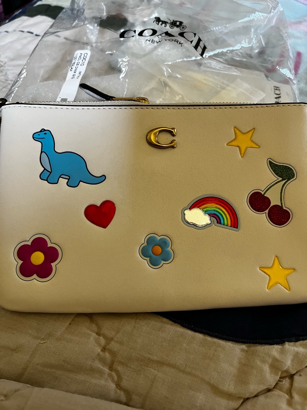 Coach Sticker Print Leather Wristlet